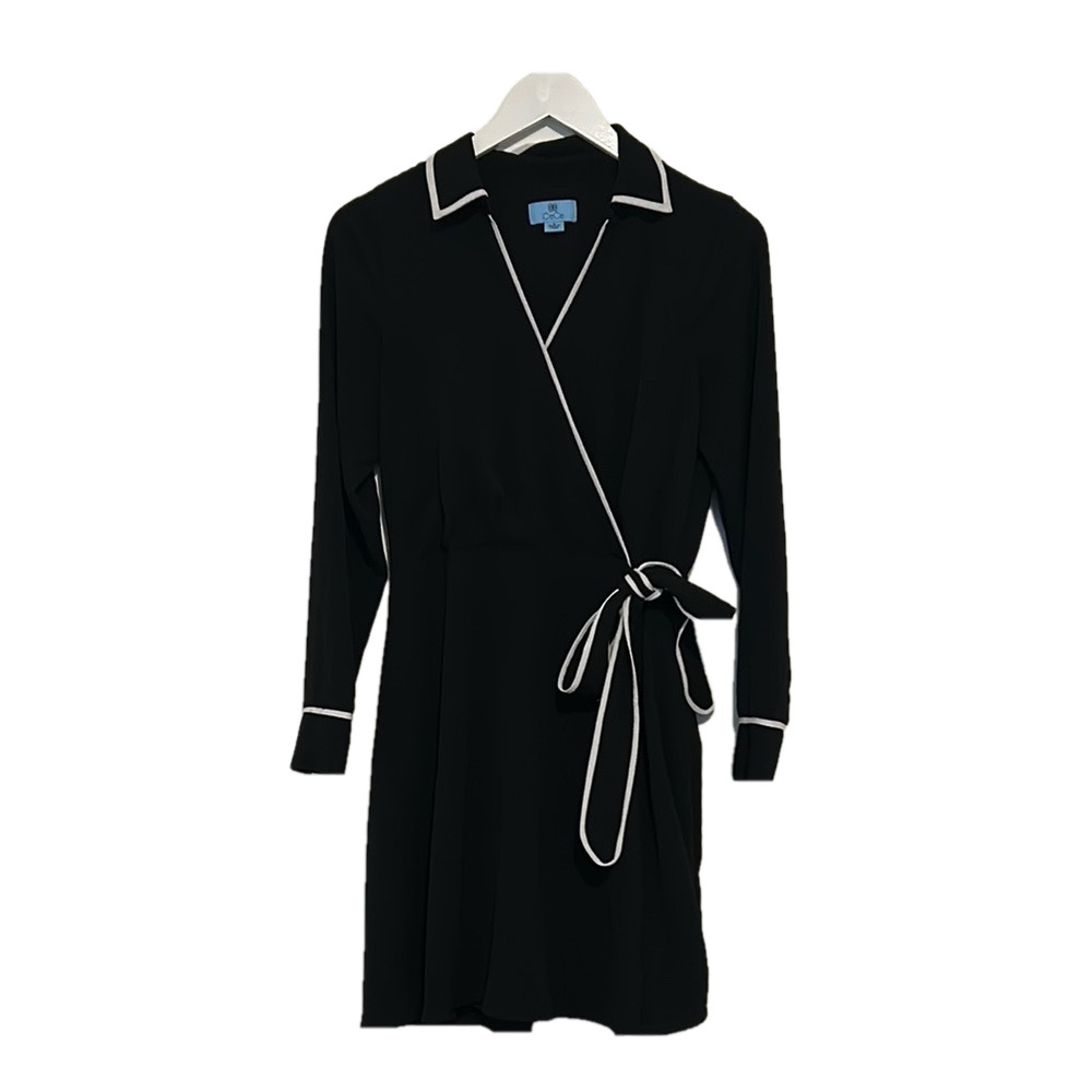 Cece Black Long Sleeve Wrap Dress, Small